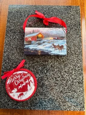Winter Covered Bridge Hanging Lighted Ornament with Red Ribbon